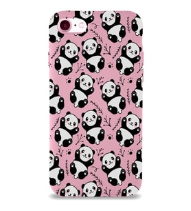 Apple iPhone 8 Uyumlu Lansman Kılıf Panda Tasarımlı İçi Kadife Kapak-Pembe (Şeffaf)