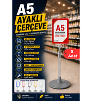 5 Adet - A5 Ayaklı Menü ve Fiyat Bilgi Standı Yuvarlak Tabanlı Teleskopik Çerçeve Etiketlik Kırmızı
