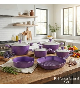 ARZU ÇELİK 10 Parça Granit Set Çelik Kapak - Violet