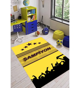 Sarı Ve Lacivert Kaymaz Taban Yıkanabilen Taraftar Halısı KD104