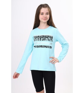 Toontoy Kız Çocuk Milan Baskılı Sweatshirt (Mint Yeşil)