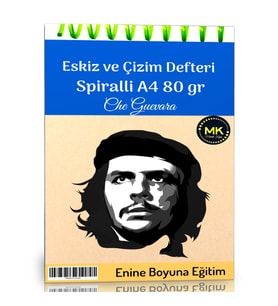 Che Guevara Temalı Eskiz ve Çizim Defteri Kraft Spiralli 100 Sayfa A4 80 gr
