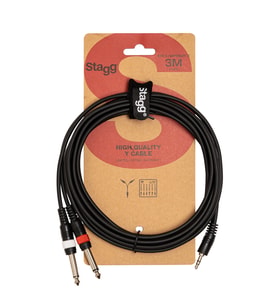STAGG SYC3/MPSB2P E Y SES KABLOSU 3 METRE (3.5 MM STEREO MİNİ JACK - 2 X 6.35 MM MONO JACK)
