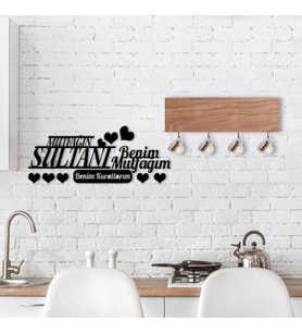 BK Home Doğal Ahşap Dekoratif Fincan Askılığı ve Mutfak Duvar Süsü-9 (Siyah)