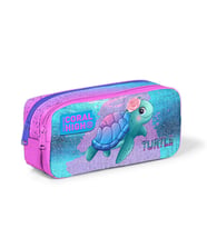 Coral High Kids Açık Pembe Mavi Kaplumbağa Desenli İki Bölmeli Kalem Çantası 12061