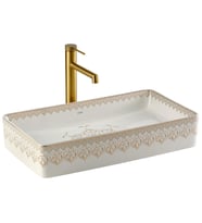 EY-7034 Tezgah Üstü Lavabo Beyaz & Altın