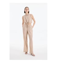 Quzu Beli Lastikli Bol Paça Bej Kadın Pantolon PNT00454