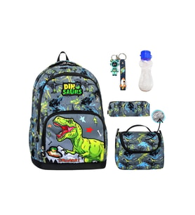3 Göz Dinosaurs Okul Çantası + Termal Beslenme + Kalemlik + Anahtarlık + Suluk Dinozor Çanta (Çok Renkli)
