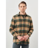 Camel Yünlü Ekose Desen Yumuşak Yaka Cepsiz Uzun Kol Casual Comfort Fit Gömlek 1004245227