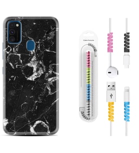 Samsung M21 M22 M23 M30 M31S M32 Kılıf Kablo Koruma Spiral Silikon Black Hole Marble 1387