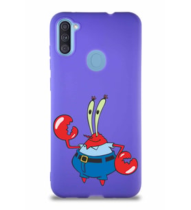 Samsung Galaxy A11 Soft Premier Kapak Bay Yengeç Tasarımlı Silikon Kılıf - Mor (Şeffaf)