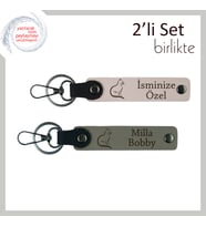 Kediseverlere Mini Sürpriz, Pati Temalı, Kişisel Yazılı Deri Anahtarlık, Pudra-Kül Gri