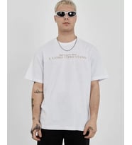 Unisex Bisiklet Yaka Baskılı Oversize T-Shirt - Beyaz