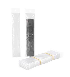 Hey Şeffaf Askılı 25x5 Cm Kumanda Poşeti 100'Lü Paket Uzaktan Kumanda Poşet