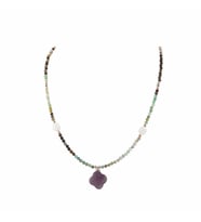 Yonca Şekilli, Krizopras, Ametist, Ay Taşı Doğal Taş Kolye 65cm - 6mm