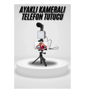 Mey İthalat® Akıllı Telefon Vlog Kiti Tripod Mini Mikrofonlu Telefon Tutucu
