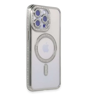iPhone 15 Pro Max Kılıf Joke Simli Magneticsafe Kılıf - Gümüş