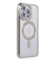 iPhone 15 Pro Max Kılıf Joke Simli Magneticsafe Kılıf - Gümüş