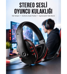 Oyuncu Kulaklığı Kulak Üstü Kablolu Stereo Mikrofonlu Yumuşak Kulak Yastığı Yeni Nesil