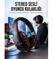 Oyuncu Kulaklığı Kulak Üstü Kablolu Stereo Mikrofonlu Yumuşak Kulak Yastığı Yeni Nesil