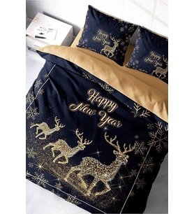 Yılbaşı Çift Kişilik Nevresim ( Lastikli Çarşaflı ) %100 Pamuk Saten Noel