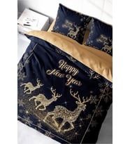 Yılbaşı Çift Kişilik Nevresim ( Lastikli Çarşaflı ) %100 Pamuk Saten Noel