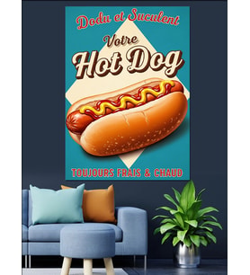 Sosisli Sandviç Retro Reklam Dekoratif Kanvas - Mdf Ahşap Tablo