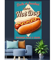Sosisli Sandviç Retro Reklam Dekoratif Kanvas - Mdf Ahşap Tablo