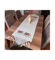 Kanaviçe Runner- Buzdolabı Örtüsü Gül Demet %100 Pamuk 50 cm & 160 cm (Kırmızı)