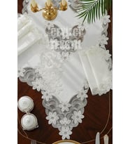Salon Takımı 5 Parça Dantelli Masa Örtüsü Runner Seti Keten