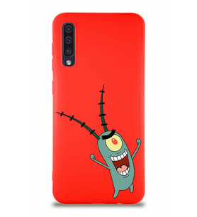 Samsung Galaxy A50S Soft Premier Kapak Plankton Tasarımlı Silikon Kılıf - Kırmızı (Şeffaf)