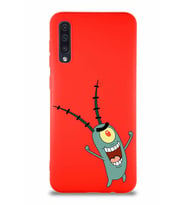 Samsung Galaxy A50S Soft Premier Kapak Plankton Tasarımlı Silikon Kılıf - Kırmızı (Şeffaf)
