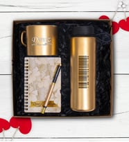 İsme Özel Gold Fincan,Cam Suluk, Ahşap Defter, Tükenmez Kalem
