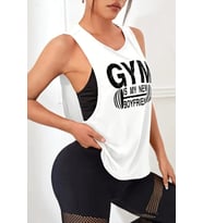 Ghassy Co. Kadın Gym Baskılı Nefes Alabilen Fitness Yoga Koşu Kolsuz Spor Atlet (Beyaz)