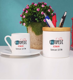 Ortapedi Uzmanı Türk Kahvesi Fincanı Beyaz ve Kalemlik