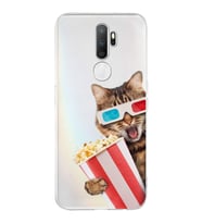 PrintiFy Oppo A5 2020  ile Uyumlu 1mm Slim Fit Kedi 1 050b Baskılı Şeffaf  Kılıf