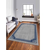 Lacivert Çerçeveli Kaymaz Tabanlı Dekoratif Halı RV074 - 100 x 160 cm