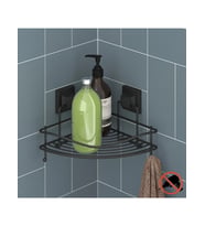 Easyfix Yapışkanlı Banyo Rafı Şampuanlık Kancalı Köşe Rafı Siyah