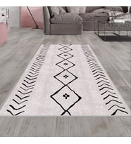 Gri Geometrik Desen Yıkanabilir Kaymaz Taban Leke Tutmaz Modern Salon Halısı ve Yolluk (Siyah)