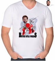 BK Gift Kişiye Özel Beyaz Atlı Prens Karikatürlü V Yaka Tişört-2
