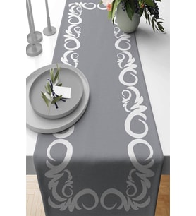 Gri Çerçeveli Desen Premium Masa Örtüsü Runner RNR387