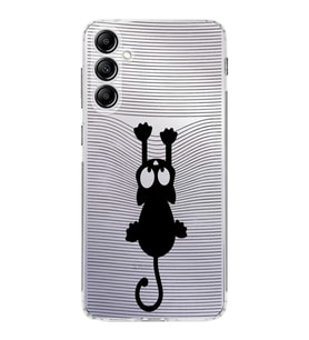 PrintiFy Samsung Galaxy S24 FE ile Kamera Korumalı Kapak Çizgi Kedi (siyah) Tasarımlı Şeffaf Kılıf