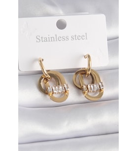 316L Çelik Gold Renk Zirkon Taşlı Halka Model Kadın Küpe
