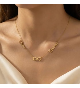 Şık Çift İsim Sonsuzluk Kolye 925K Gümüş (Gold)
