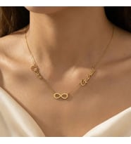 Şık Çift İsim Sonsuzluk Kolye 925K Gümüş (Gold)