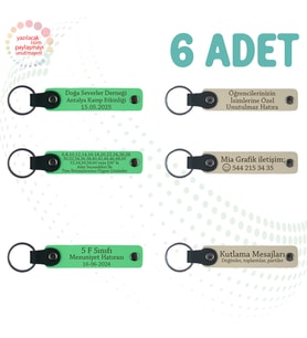 F Yeşili & S Kahve, Yılbaşı Kutlamalarına Küçük Hediye, 6’lı Set, İsim Yazılabilen Deri Anahtarlık