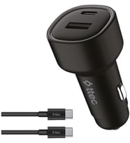 SmartCharger Duo PD 48W Araç Hızlı Şarj Aleti USB-C+USB-A - USB-C-USB-C 3A Kablo Siyah 2CKP02CS