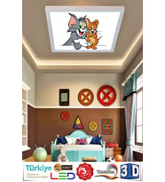 Çocuk Yatak Odası Avize Tom Ve Jerry Ledli Avize 60watt Beyaz Işık, Modern Çerçeve, Led 60x60 Avize
