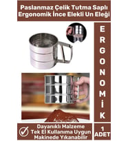Özel Paslanmaz Çelik Tek Ele Uygun Tutma Kolu Pasta Hamur Baharat İnce Elekli Büyük Hazneli Un Eleği