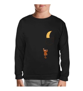 Monkey Climbing for Banana in the Pocket Siyah Çocuk Sweatshirt